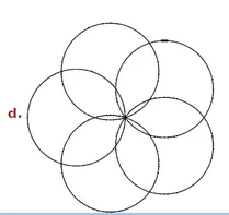 Fleur de cercles à partager en cinq Cinq cercles entrelacés en fleur à partager en cinq parties égales — exercice de maths en CM2 sur les cinquièmes