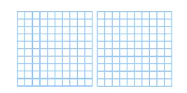 Deux carrés de cent cases, figure e Deux carrés quadrillés de cent cases à colorier pour représenter cent quarante-trois centièmes — exercice de maths en CM2 sur les fractions décimales, figure e