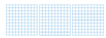 Trois carrés de cent cases, figure f Trois carrés quadrillés de cent cases à colorier pour représenter deux plus six dixièmes plus neuf centièmes — exercice de maths en CM2 sur les fractions décimales, figure f