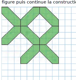 Motif vert sur quadrillage Motif vert de bandes en croix et losanges tracé sur quadrillage, à reproduire et poursuivre — exercice de maths en CM2 sur les figures et constructions