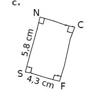 Rectangle NCFS de 5,8 cm sur 4,3 cm Rectangle NCFS avec angles droits, NS = 5,8 cm et SF = 4,3 cm — exercice de maths en CM2 sur les figures et constructions