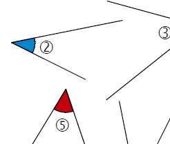 Angle ② bleu Angle ② bleu étroit dont le sommet est à gauche, à comparer à l'angle  — exercice de maths en CM2 sur les angles