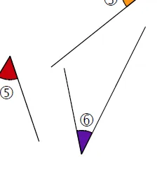 Angle ⑥ violet Angle ⑥ violet étroit dont le sommet est en bas, à comparer à l'angle  — exercice de maths en CM2 sur les angles