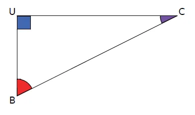 Triangle UBC rectangle en U Triangle UBC rectangle en U avec les angles B en rouge et C en violet à additionner — exercice de maths en CM2 sur les angles