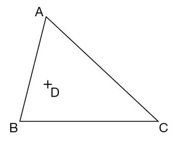 Triangle ABC et point D Triangle ABC avec un point D marqué à l’intérieur du triangle — exercice de maths en 6ème sur segments, droites et constructions