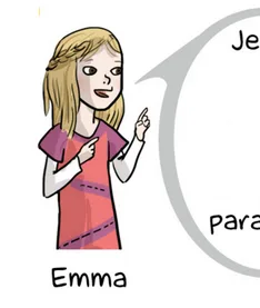 Emma Emma, fillette blonde à la tresse et à la robe rose, qui lève le doigt — exercice de maths en 6ème sur segments, droites et constructions