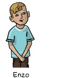 Enzo Enzo, garçon aux cheveux blonds bouclés avec un tee-shirt bleu — exercice de maths en 6ème sur segments, droites et constructions