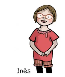 Inès Inès, fillette brune avec des lunettes rouges et un haut rouge — exercice de maths en 6ème sur segments, droites et constructions