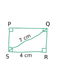 Quadrilatère PQRS vert Quadrilatère PQRS vert à angles droits avec SR = 4 cm et diagonale de 7 cm — exercice de maths en 6ème sur la nature des quadrilatères