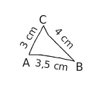 Triangle ABC à construire Triangle ABC tracé à main levée avec AB = 3,5 cm, BC = 4 cm et AC = 3 cm — exercice de maths en 6ème sur les polygones et les constructions