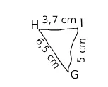 Triangle HIG à construire Triangle HIG tracé à main levée avec HI = 3,7 cm, IG = 5 cm et HG = 6,5 cm — exercice de maths en 6ème sur les polygones et les constructions