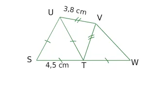 Figure SUVW à reproduire Trapèze SUVW dont S, T et W sont alignés, avec le segment UT et des côtés codés — exercice de maths en 6ème sur les polygones et les constructions