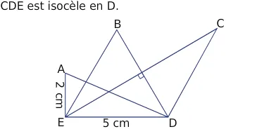 Triangles ADE, BDE et CDE Triangles ADE rectangle en E, BDE équilatéral et CDE isocèle en D avec ED = 5 cm — exercice de maths en 6ème sur les polygones et les constructions