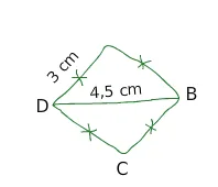 Quadrilatère ADBC Quadrilatère ADBC tracé à main levée avec AD = 3 cm et DB = 4,5 cm — exercice de maths en 6ème sur les polygones et les constructions