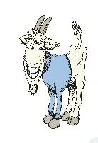 Chèvre blanche en gilet bleu Chèvre blanche debout portant un gilet bleu, personnage d’un problème de laisse — exercice de maths en 6ème sur le cercle