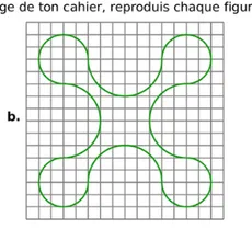 Figure verte en arcs de cercle Figure verte aux contours arrondis formée d'arcs de cercle sur un quadrillage — exercice de maths en 6ème sur le cercle