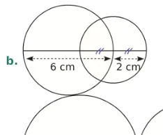Figure b deux cercles sécants Figure b : deux cercles sécants alignés, mesures 6 cm et 2 cm — exercice de maths en 6ème sur le cercle