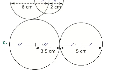 Figure c deux cercles tangents Figure c : deux cercles tangents alignés, mesures 3,5 cm et 5 cm — exercice de maths en 6ème sur le cercle
