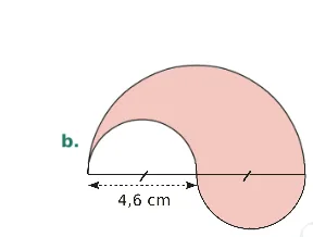 Figure b croissant de demi-cercles Figure b : forme en croissant rose formée de demi-cercles, longueur 4,6 cm — exercice de maths en 6ème sur le cercle