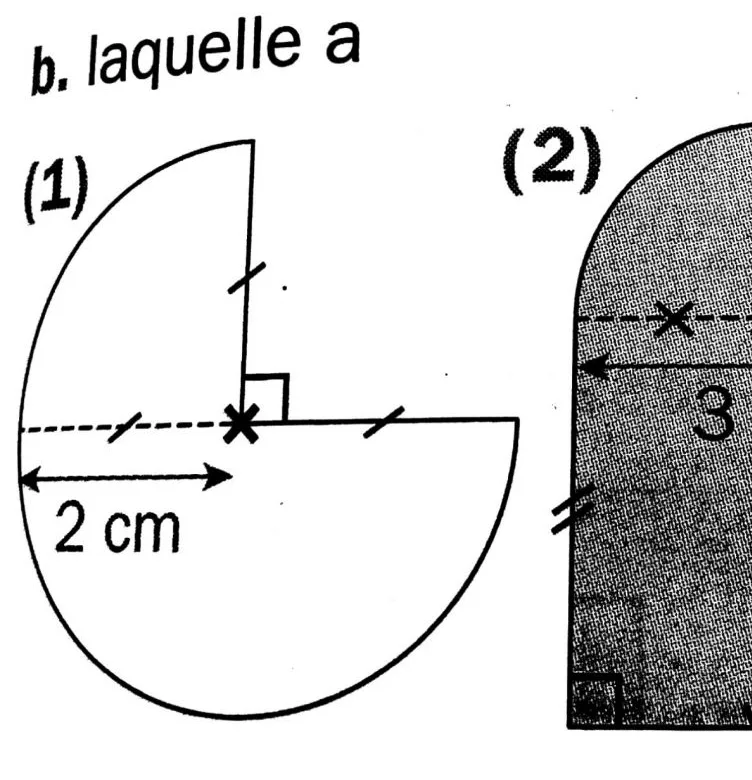 Figure 1 trois quarts de disque Figure 1 : trois quarts de disque de rayon 2 cm avec angle droit au centre — exercice de maths en 6ème sur périmètres et aires