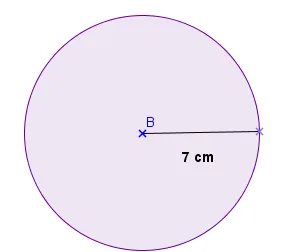Cercle de centre B rayon 7 cm Cercle violet de centre B et de rayon 7 cm — exercice de maths en 6ème sur le périmètre d'un cercle