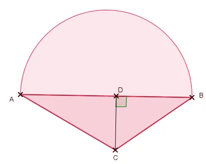 Triangle ABC et demi-cercle AB Triangle ABC avec hauteur CD et demi-cercle de diamètre AB au-dessus — exercice de maths en 6ème sur le périmètre d'une figure