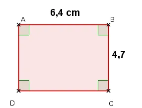 Rectangle ABCD 6,4 sur 4,7 Rectangle ABCD de longueur AB = 6,4 cm et de largeur BC = 4,7 cm — exercice de maths en 6ème sur l'aire et le périmètre d'un rectangle