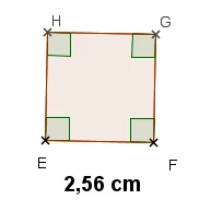 Carré EFGH de côté 2,56 cm Carré EFGH de côté EF = 2,56 cm avec quatre angles droits codés — exercice de maths en 6ème sur l'aire et le périmètre d'un carré