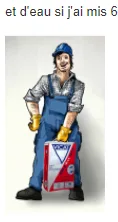 Maçon avec un sac de ciment Ouvrier maçon en bleu de travail et casque assis près d’un sac de ciment — exercice de maths en 6ème sur la proportionnalité et le béton
