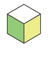 Cube unité de volume Petit cube vert et jaune représentant 1 unité de volume u.v. — exercice de maths en 6ème sur le volume de solides