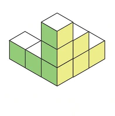 Solide a en cubes Solide a empilement de cubes verts et jaunes en escalier — exercice de maths en 6ème sur le volume en unités de volume