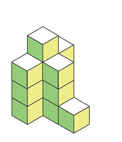 Solide c en cubes Solide c empilement de cubes verts et jaunes sur trois niveaux — exercice de maths en 6ème sur le volume en unités de volume