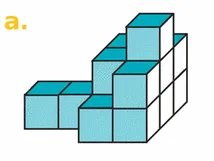Solide a en cubes Solide a empilement de cubes bleu turquoise à dénombrer — exercice de maths en 6ème sur le volume en unités de volume