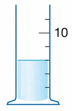 Éprouvette graduée en mL Éprouvette graduée contenant de l'eau avec la graduation 10 mL — exercice de maths en 6ème sur la lecture d'un volume d'eau