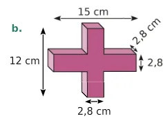 Croix rose en pavés Croix rose en pavés droits de dimensions 15 cm, 12 cm, 2,8 cm — exercice de maths en 6ème sur le calcul de volumes
