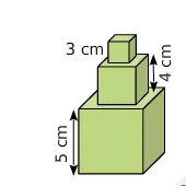 Pile de trois cubes Pile de trois cubes verts d'arêtes 3 cm, 4 cm et 5 cm — exercice de maths en 6ème sur le volume d'un empilement de cubes