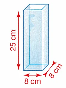 Vase B en pavé droit Vase B en pavé droit de hauteur 25 cm et de base 8 cm sur 8 cm — exercice de maths en 6ème sur le volume d'un pavé