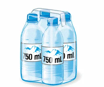 Pack de bouteilles de 750 mL Pack de bouteilles d'eau de 750 mL dans un emballage plastique, à comparer au second pack en 6ème sur les volumes