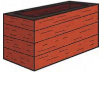 Jardinière en bois rectangulaire Jardinière rectangulaire en planches de bois rouge, exercice de volume et de contenance en 6ème sur les volumes