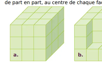 Solide a : grand cube complet Solide a, grand cube de trois petits cubes d'arête, complet, exercice de volumes en 6ème avec des cubes empilés