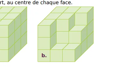 Solide b : cube incomplet Solide b, grand cube de petits cubes auquel il manque plusieurs cubes, exercice de volumes en 6ème