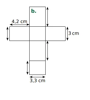 Patron b avec longueurs manquantes Patron b de pavé droit en croix avec longueurs 4,2 cm, 3 cm et 3,3 cm données et longueurs à compléter en 6ème