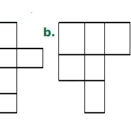 Patron b de six rectangles Patron b constitué de six rectangles disposés en colonne et en rangée, à identifier ou non comme patron de cube en 6ème sur les volumes
