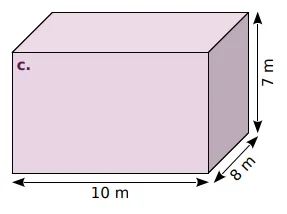 Pavé droit c : 10, 8 et 7 m Pavé droit c de dimensions 10 m, 8 m et 7 m, calcul mental de volume en 6ème