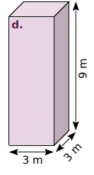 Pavé droit d : 3, 3 et 9 m Pavé droit d haut de 9 m avec une base carrée de 3 m de côté, calcul mental de volume en 6ème