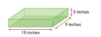 Rectangular prism 15, 9 and 3 inches Prisme rectangulaire vert de dimensions 15 inches, 9 inches et 3 inches, exercice de volume en anglais en 6ème
