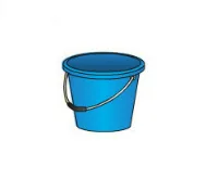 Seau bleu de 10 litres Seau bleu de dix litres utilisé pour mesurer le débit de remplissage de la piscine, problème de volumes en 6ème