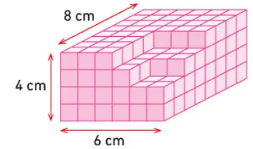 Solide en petits cubes Pavé de 8 cm de long, 6 cm de large et 4 cm de haut formé de petits cubes avec un creux en escalier — exercice de maths en 6ème sur le volume d'un solide