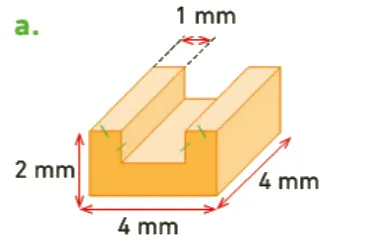 Solide orange à rainure Solide orange en U de 4 mm sur 4 mm sur 2 mm avec une rainure large de 1 mm — exercice de maths en 6ème sur le volume d'un solide