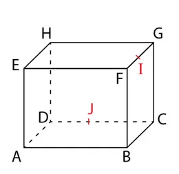 Parallélépipède ABCDEFGH avec milieux I et J Parallélépipède rectangle ABCDEFGH avec I milieu de l’arête FG et J milieu de l’arête CD — exercice de maths en terminale sur les vecteurs de l’espace